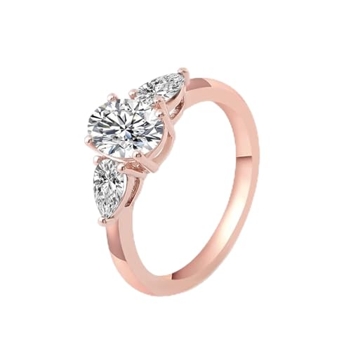 Hoisy 14K Roségold Ring Rosegold Damen 585 Ring Ehering Damen 52 Ringe mit Moissanit Oval Und Tränentropfen von Hoisy