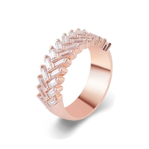 Hoisy 14K Roségold Verlobungsring Damen Rose Gold 585 Eheringe für Frauen 57 Ring Weißer Moissanit Smaragdschliff Reihenbesatz Geometrisch von Hoisy
