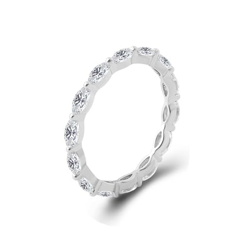 Hoisy 14K Weißgold Damen Ring Wasserfest Gold 54 Ehering Damen Einzeln 585 Ewigkeit Ring Weißer Moissanit Navette von Hoisy