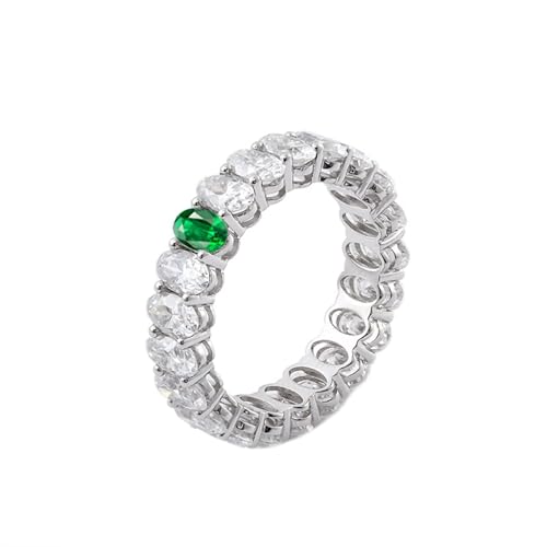 Hoisy 14K Weißgold Damen Ring Weißgold 585 Ring Damen Ehering 60 Ringe Oval mit Smaragd Und Moissanit von Hoisy