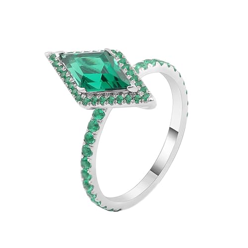 Hoisy 14K Weißgold Ehering Gold Damen 585 Verlobungsring Frau 49 Ring Raute mit Moissanit von Hoisy