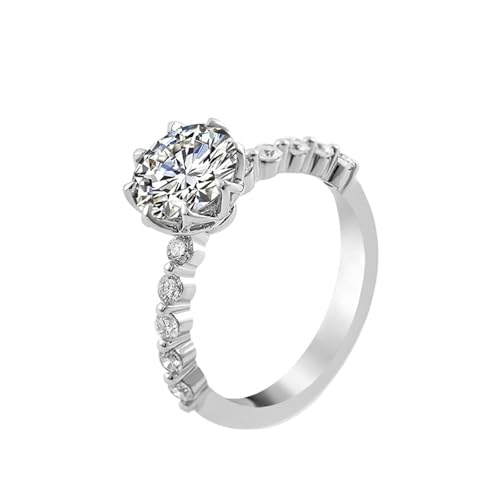Hoisy 14K Weißgold Goldring Damen 585 Verlobungsring Frau 60 Ring mit Moissanit Rund Weihnachten von Hoisy