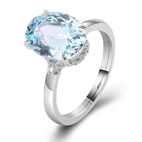 Hoisy 14K Weißgold Goldringe Damen Echt Gold 56 Ring Ehering Damen 585 Ring Hellblau Labor Aquamarin Oval von Hoisy