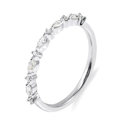 Hoisy 14K Weißgold Ring Weißgold Damen mit Edelstein 585 Ehering Damen Einzeln 62 Ring Weißer Moissanit Navette Rund Geometrisch von Hoisy