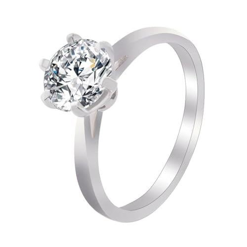 Hoisy 14K Weißgold Verlobungsring Weissgold Damen 585 Eheringe Damen 53 Ring 6 Kragenfassung Solitär Rund mit 1 Ct Moissanit von Hoisy