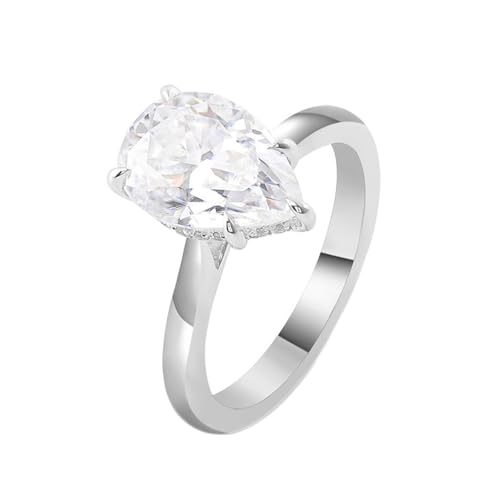 Hoisy 14K Weißgold Verlobungsring Weissgold Damen 585 Trauringe Frau 52 Solitärring Weißer Moissanit Birnenschliff Tränentropfen von Hoisy