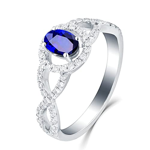 Hoisy 18 Karat Weißgold Diamantringe Schmuck, Saphirring Schmuck Ovalschliff blauer Saphir Kreuz Infinity Band, Saphir von Hoisy