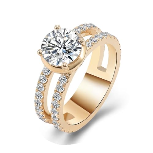 Hoisy 18K Gelbgold Ring Gelbgold Damen 750 Trauringe Einzel für Damen 49 Ring Weißer Moissanit Rund Doppelt Geschichtet von Hoisy