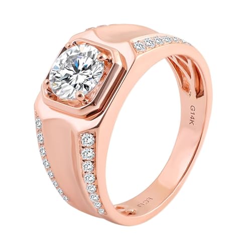 Hoisy 18K Roségold Ring Rosegold Damen Wasserfest 750 Ehering Frau 53 Ring 4 Kragenfassung Rund mit Moissanit von Hoisy