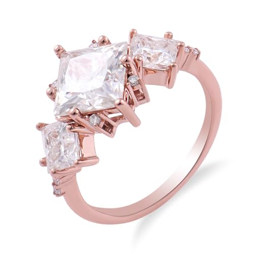 Hoisy 18K Roségold Rosegold Ring Verlobungsring 750 Eheringe Damen 47 Ring 4 Kragenfassung mit Moissanit von Hoisy