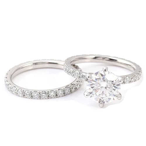 Hoisy 18K Weißgold Ehering Damen Weissgold 750 Hochzeit Ringe Damen 53 Ring Weißer Moissanit Rund 2 Tlg von Hoisy