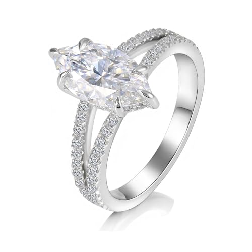 Hoisy 18K Weißgold Hochzeit Ring Damen Gold 62 Trauring Damen Einzeln 750 Ring Weißer Moissanit Navette von Hoisy