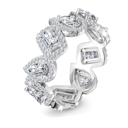 Hoisy 18K Weißgold Ring Weißgold Damen Schlicht 750 Eheringe für Frauen 58 Ring Weißer Moissanit Smaragdschliff Birnenschliff Wassertropfen von Hoisy
