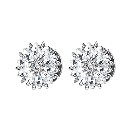 Hoisy 2Pcs Ohr Plug 6MM Damen, Tunnel Kit Rostfreier Stahl Ohrstöpsel Piercing Tunnel Messgeräte Silber Blume Mit Zirkonia 9/16 Inch (14MM) von Hoisy