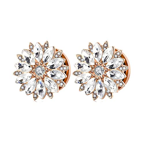 Hoisy 2Pcs Ohr Plug 6MM Damen, Tunnel Rosegold Rostfreier Stahl Ohrstöpsel Piercing Tunnel Messgeräte Roségold Blume Mit Zirkonia 9/16 Inch (14MM) von Hoisy