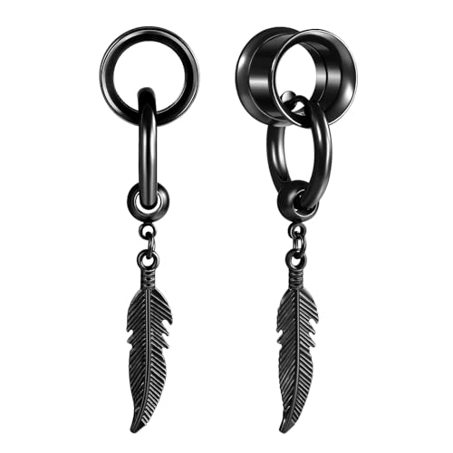 Hoisy Tunnel 8mm mit Anhänger Schwarz Double Flared Tunnel Ohrringe Hängend Edelstahl Gestreckte Expander Frauen Herren 0G von Hoisy