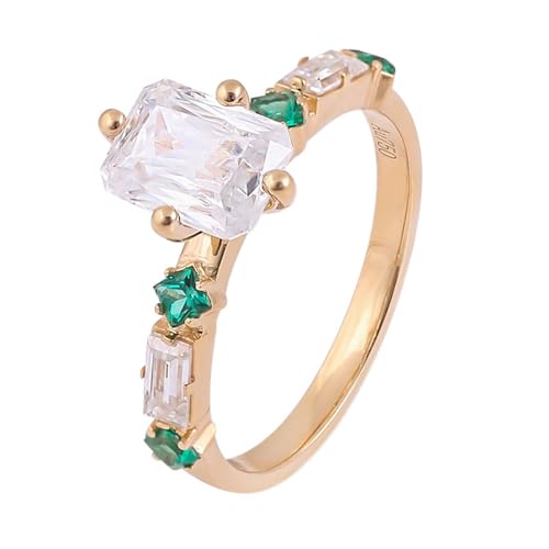 Hoisy 9K Gelbgold Ring Damen Gold Wasserfest 47 Eheringe für Frauen 375 Ring mit 1 Ct Moissanit Rechteckig von Hoisy