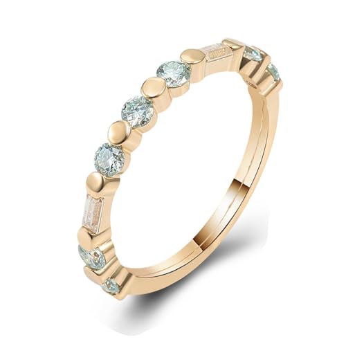 Hoisy 9K Gelbgold Ring Gold Damen Wasserfest 49 Ringe Ehering Damen 375 Ring Blau Grün Moissanit Rund von Hoisy