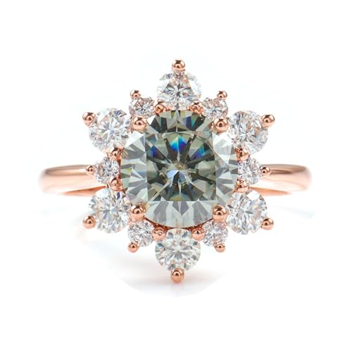 Hoisy 9K Roségold Damenring Rosegold 375 Ring Damen Ehering 52 Ring Hellgrauer Moissanit Rund Blume von Hoisy