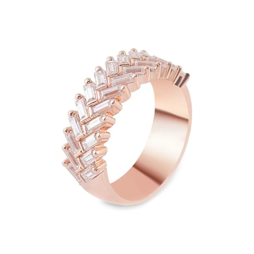Hoisy 9K Roségold Eheringe Rosegold Einzeln Damen 375 Trauringe Frau 49 Ring mit Rechteck Moissanit von Hoisy