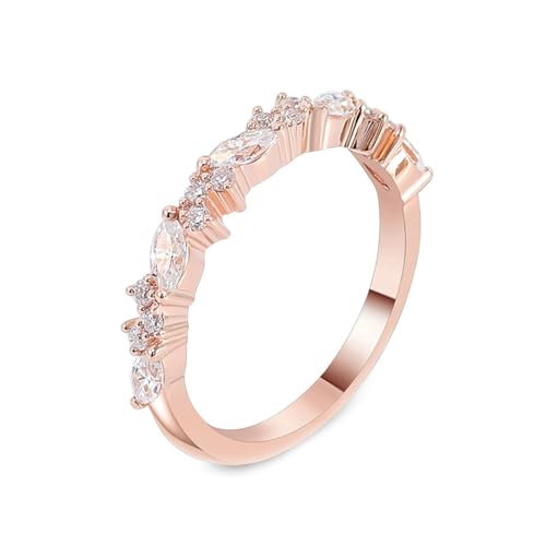 Hoisy 9K Roségold Goldene Ringe Damen Wasserfest 62 Eheringe für Frauen 375 Ring mit Navette Und Rund Moissanit von Hoisy
