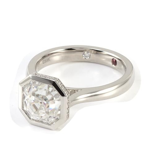 Hoisy 9K Weißgold Damen Ringe Gold mit Stein 51 Ehering Einzeln Damen 375 Ring Weißer Moissanit Achteckig Geometrisch von Hoisy