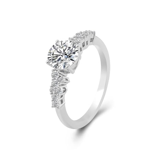 Hoisy 9K Weißgold Damenring Weissgold 375 Ehering Frauen 62 Ring mit Moissanit Rund Weihnachten von Hoisy
