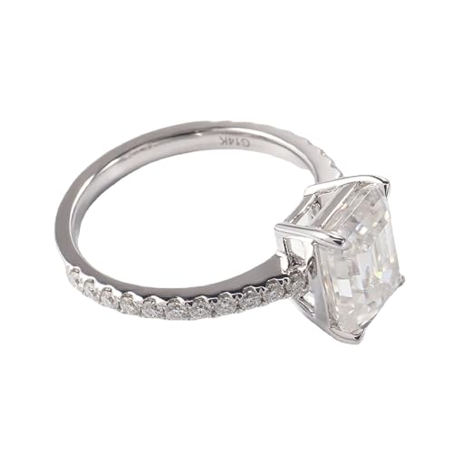 Hoisy 9K Weißgold Eheringe Weissgold Damen 375 Verlobungsring Damen 58 Ring 4 Krallen Rechteckig mit Moissanit von Hoisy