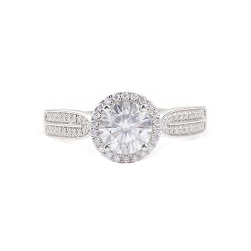 Hoisy 9K Weißgold Verlobungsring Weissgold Damen 375 Hochzeit Ringe Damen 48 Ring Weißer Moissanit Rund von Hoisy