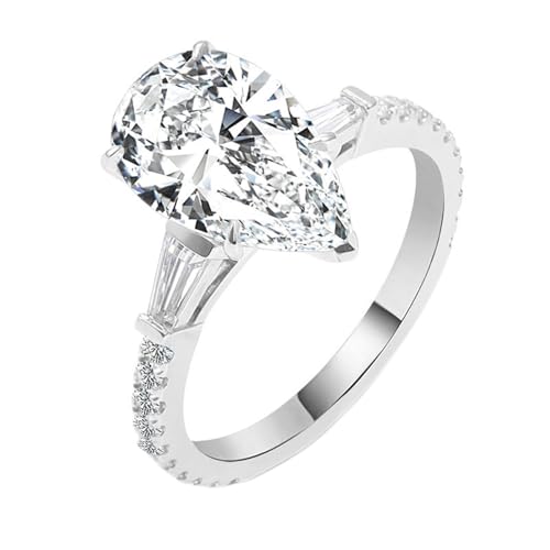Hoisy 9K Weißgold Verlobungsring Weissgold Damen 375 Trauringe Frau 48 Ring Weißer Moissanit Birnenschliff Elegant von Hoisy