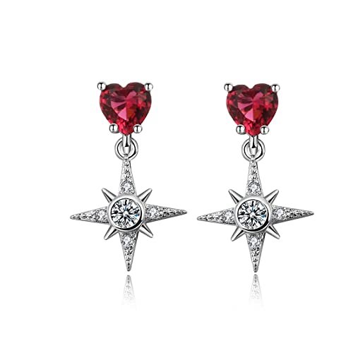 Hoisy Damen Schmuck Ohrringe, Herz Ohrstecker Rot Rotes Herz mit Zirkon Rot Runden Ohrring Ohrpiercing von Hoisy