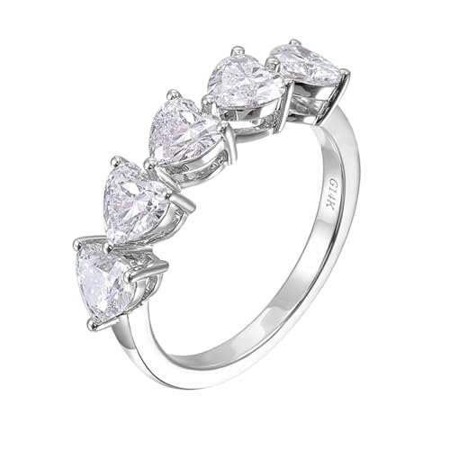 Hoisy Damenring 585 Echtgold Verlobungsring Frau 52 Ring mit 5 Herz Moissanit 0.5 Ct Weihnachten von Hoisy