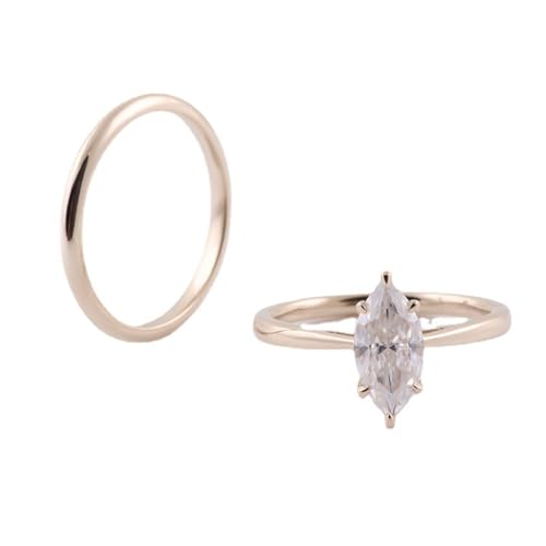 Hoisy Damenring 585 Echtgold Verlobungsring Frau 62 Ring Set Marquise mit Moissanit Weihnachten von Hoisy