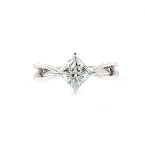 Hoisy Damenring 585 Weissgold Verlobungsring Frau 54 Ring mit 2 Ct Quadrat Moissanit Weihnachten von Hoisy