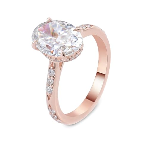Hoisy Damenring Echt Rosegold 585 Verlobungsring Frau 53 Ring mit Oval Moissanit 1 Ct Weihnachten von Hoisy