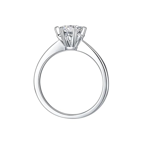 Hoisy Damenring Gold 585 Verlobungsring Frau 61 Solitärring Rund mit 1 Ct Moissanit Valentinstag von Hoisy