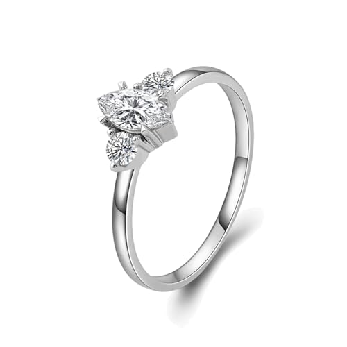 Hoisy Damenring Weissgold 585 Verlobungsring Frau 48 Ring 3 Stein Marquise Moissanit Weihnachten von Hoisy