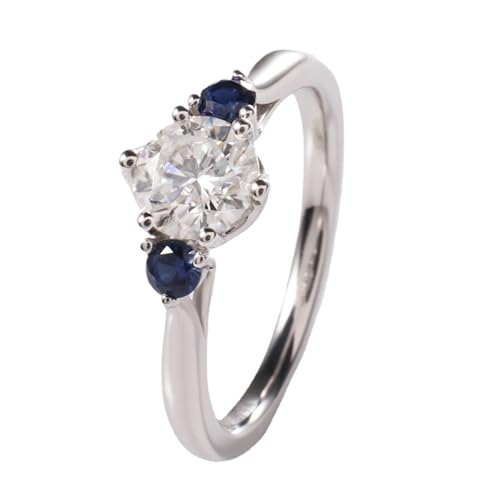 Hoisy Damenring Weißgold 585 Verlobungsring Frau 53 Ring 3 Stein mit Rundem Moissanit Weihnachten von Hoisy