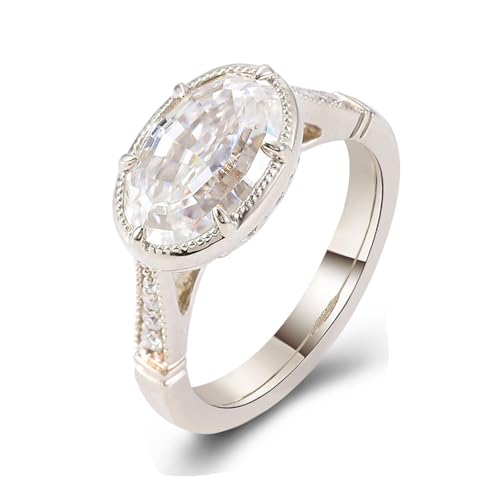 Hoisy Damenringe Gold 585 Echtgold Verlobungsring Frau 48 Ring Weißer Moissanit Oval Weihnachten von Hoisy