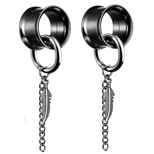 Hoisy Double Flared Tunnel 6mm mit Anhänger Schwarz Dreieck Edelstahl Flesh Tunnel Ohrringe Herren von Hoisy