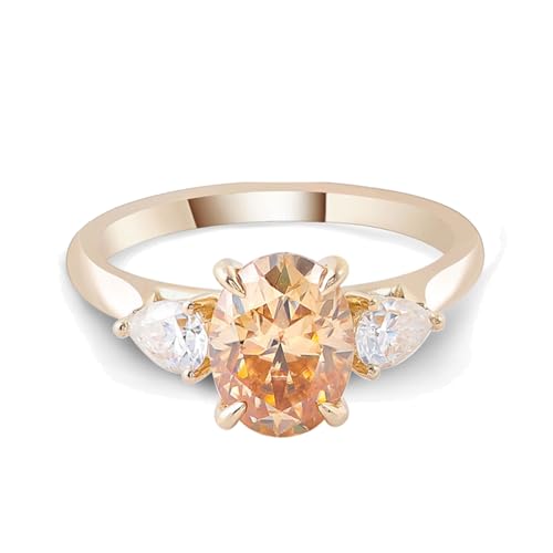 Hoisy Gold Ring Women 14K Verlobungsringe Damen 52 Ring 4 Kragenfassung mit Champagne Moissanit von Hoisy