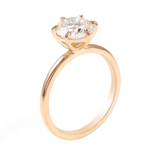 Hoisy Gold Ringe Damen 585 Echtgold Verlobungsring Frau 52 Ring Weißer Moissanit Rund Klassisch 6 Krallen von Hoisy