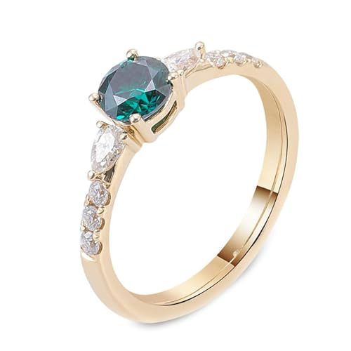Hoisy Goldene Ringe Damen 18K Verlobungsring Frau 54 Ring mit Rund Smaragd Labor 2 Ct Weihnachten von Hoisy
