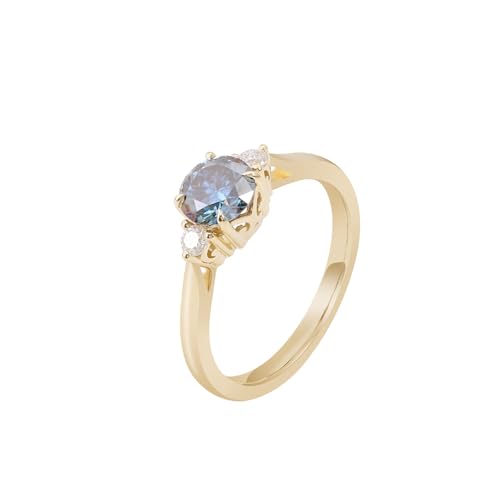 Hoisy Goldring 14 Karat Damen Verlobungsring Frau 57 Ring mit Rundem Blauem Moissanit 1 Ct von Hoisy
