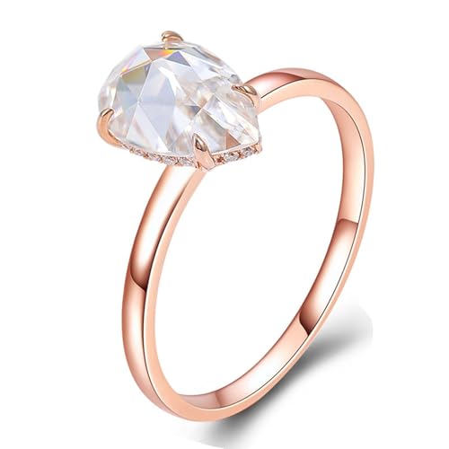 Hoisy Goldring 18 Karat Damen Verlobungsring Frau 54 Solitärring Weißer Moissanit Birnenschliff Tränentropfen von Hoisy