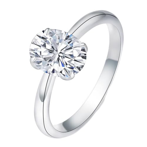 Hoisy Goldring Damen 585 Echtgold mit Stein Verlobungsring Frau 47 Ring 4 Krallen Oval mit Moissanit von Hoisy