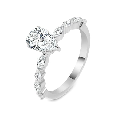 Hoisy Goldring Damen 585 Verlobungsring Frau 51 Ring mit 3 Ct Birne Weißer Moissanit Weihnachten von Hoisy