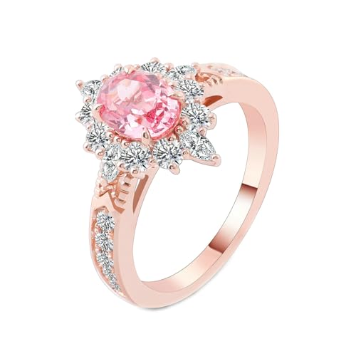 Hoisy Goldring Damen 585 Verlobungsring Frau 52 Ring mit Oval 2 Ct Labor Rosa Diamant Weihnachten von Hoisy