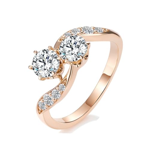 Hoisy Goldringe Damen Echt Gold 375 Verlobungsring Frau 48 Ring Weißer Moissanit Rund Weihnachten von Hoisy