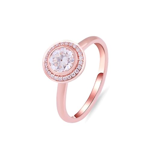 Hoisy Goldringe Damen Echt Gold 375 Verlobungsring Frau 49 Ring Weißer Moissanit Rund Weihnachten von Hoisy